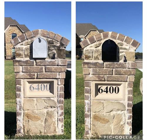 Hand painted address numbers and sprayed metal mailbox inside and out.