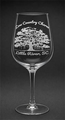 "low country charm" engraved wine glass