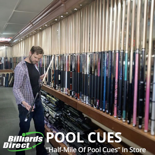 Shop a large variety of pool cues at Billiards Direct's "Half Mile of Cues".