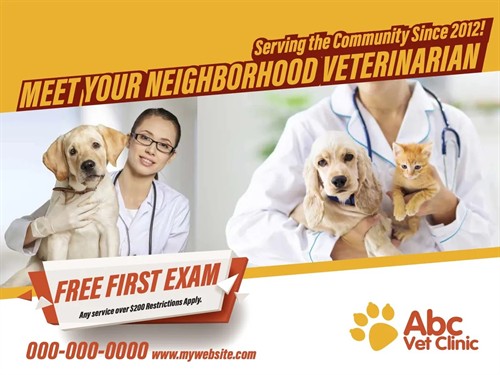 Vet clinic postcard welcoming new neighbors