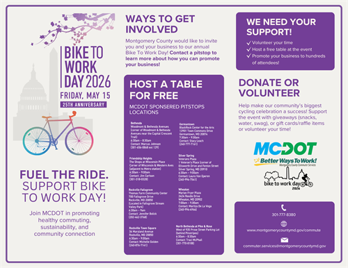 Contact us for more information on how you can host a table for Free at any of the MCDOT sponsored pitstops!