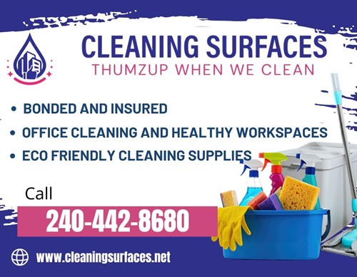Looking for a pristine workspace that breathes health and professionalism? Cleaning Surfaces is here to elevate your office environment in Rockville and beyond.