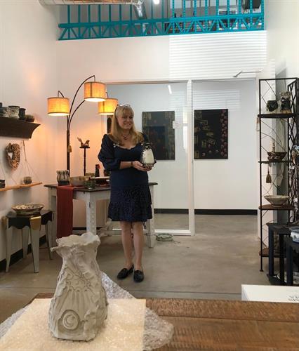 Carolyn Fisch of Blazing Canyon Studio in her new gallery shop