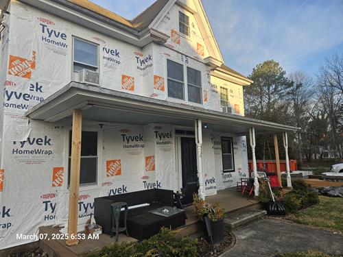 In progress exterior remodel, roof replacement, new siding, front porch remodel, windows in Whaleyville..