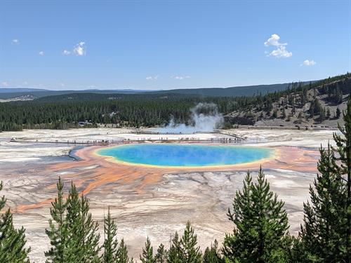 The Grand Prismatic on a beautiful blue sky day.