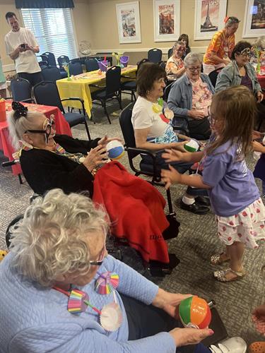 We have established an amazing partnership with Eliza Jennings Assisted Living for an intergenerational program. Our oldest PreK room visits monthly!