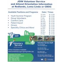 Join Volunteer Service and Attend Orientation Information at Redlands, Loma Linda or CBOC