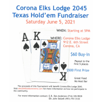 Corona Elks Lodge 2045 Texas Hold'em Fundraiser