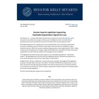 Press Release: Senator Kelly Seyarto - CA District 32 - SB 1044 - Legislation Supporting Charitable Organizations Signed into Law