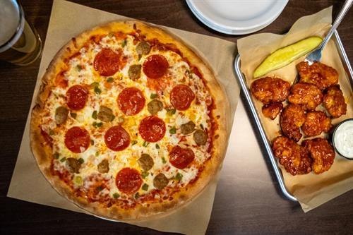 House-made pizza and boneless wings
