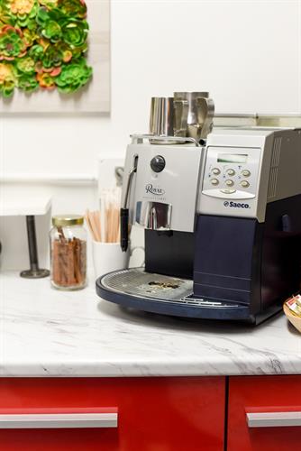 St. Albert Coworking espresso machine in shared kitchen.