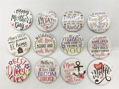 Mother's Day Best Mom Ever Buttons Party Favors; quality metal pin-back buttons, Party Over Here can custom create an assortment of 12 images to match your theme party!