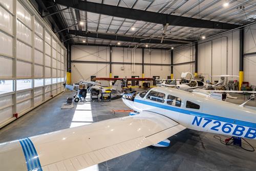 One of two hangars at Blue Line Aviation at Johnston County Regional Airport.  