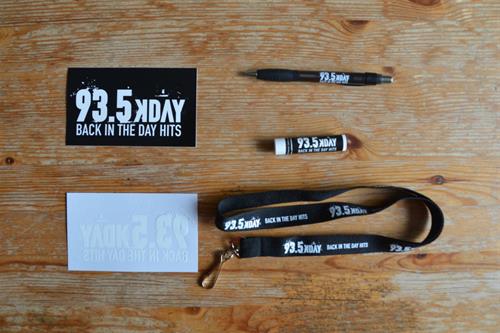 Promotional items for the street team at 93.5 K-day Promotional items for the street team at 93.5 K-day