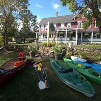 Kayaks, paddle boat and row boat available to use.