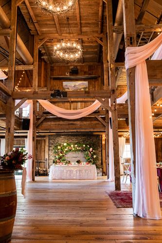 Lakes Region Bride styled photo shoot at Barn on the Pemi; draping divine inspirations; florals Riverstone Florals; Hinkley Photo
