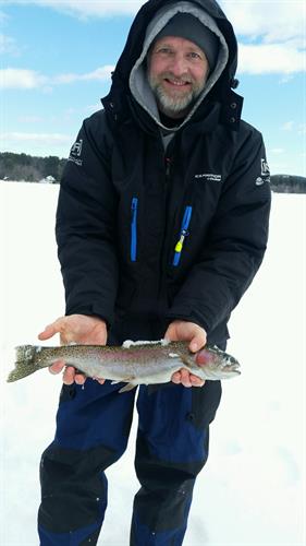 Lake Winnipesaukee rainbow trout caught while ice fishing