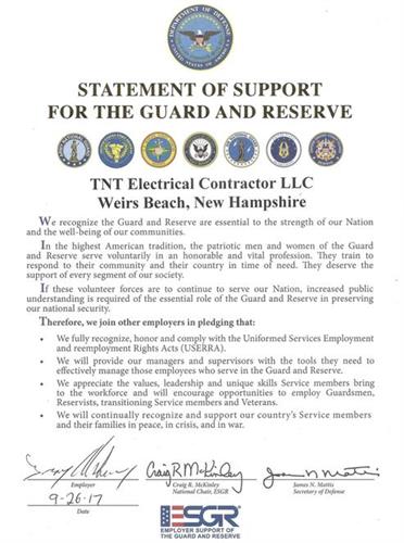 ESGR Certificate for Supporting the NH Guard & Reserves