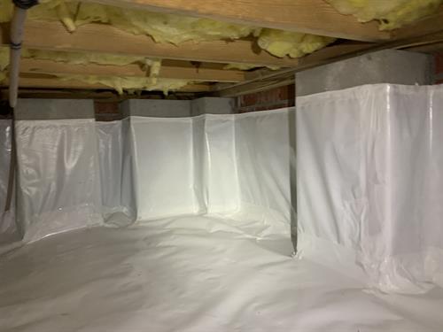 Crawl Space Pro will install vapor barriers up to the recommended sill plate level, install dehumidifiers, and seal vents. All electrical hook ups are included.