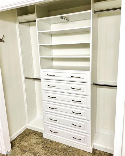 White Reach-In w/ Drawers & Valet Rod