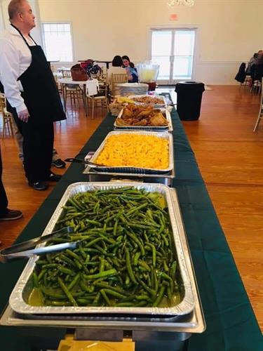 Rehearsal Dinner-Mac & Cheese, Green Beans, Fried Chicken. and Chopped BBQ
