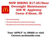 Overnight Maintenance $17.25/Hour