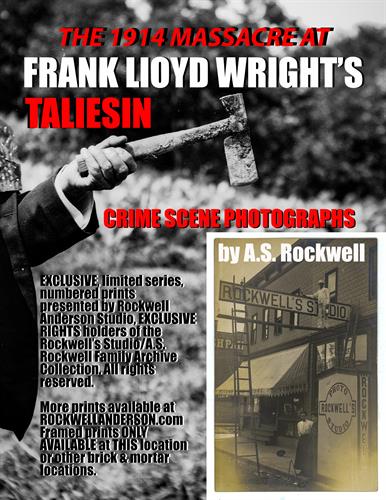 Rockwell Anderson Studio traces its history back to photographer & silent film maker A.S. Rockwell, Rockwell Studio (1896-1945). Included in our exclusive photo collection are all images taken by Mr. Rockwell of Frank Lloyd Wright's Taliesin (1911) & Taliesin mass murder scene (1914).