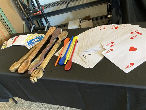 Giant spoons with giant deck of cards 