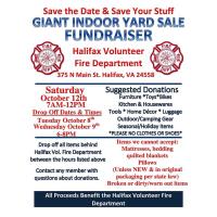 Halifax Volunteer Fire Department Giant Indoor Yard Sale Fundraiser