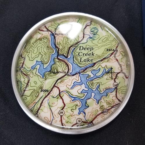 Deep Creek Lake map jewelry and bar accessories