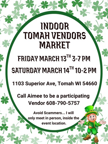 March 13 & 14th Indoor Vendor's Market