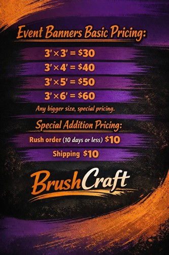Brush Craft event banner pricing menu