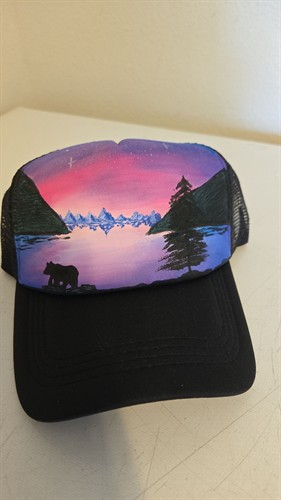 Alaska themed hand painted trucker hat