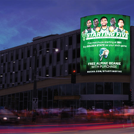 Project: Bucks Parking Garage. Lemberg provided the electrical, lighting, EV charging prep and the large digital display on 4th and McKinley in Milwaukee.