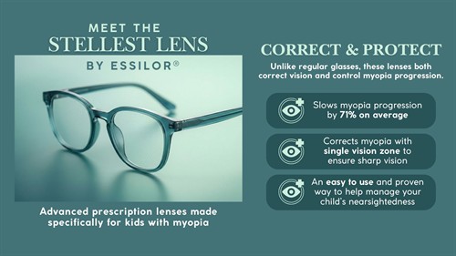 Stellest lens is a specialized eyeglass lens designed to slow the progression of myopia (nearsightedness) in children while also providing clear vision correction.
