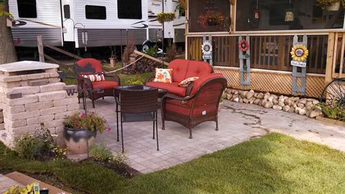 Small Paver Patio, Walkway, and Custom Gas Outdoor Fireplace Construction - Glenbeulah, WI