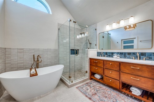 Resort Style Bathroom Remodel in Plano, Texas. 
