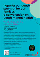 Community Event: Hope for our Youth, Strength for Our Families: A Conversation on Youth Mental Health