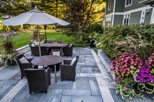 Enjoy the beauty and easy maintenance of a natural stone patio. Enjoy the beauty and easy maintenance of a natural stone patio.