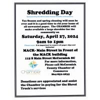 Shredding Day Sponsored by McCormick County Chamber of Commerce