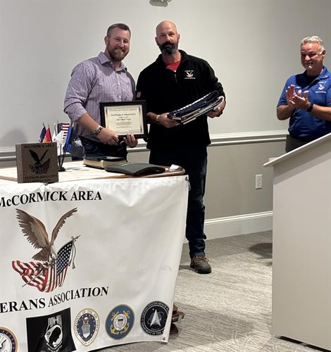 2025, 11-18 U.S. Army Distinguished Service Cross Recipient Frank Takes Receives Cert. of Appreciation after MAVA Meeting Presentation