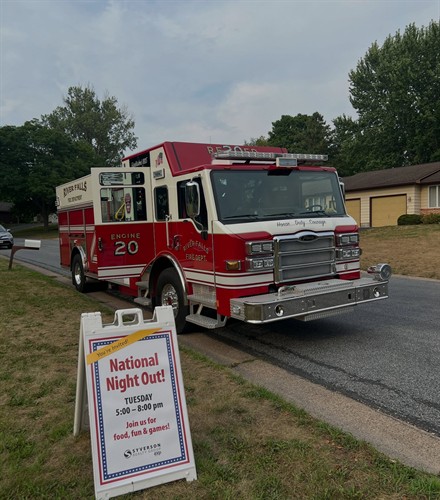 River Falls Fire Department truck at the Syverson Realty Group National Night Out cookout in River Falls.