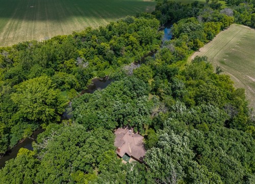 1130 River Drive, River Falls - aerial view - nearly 48 private acres along the Kinnickinnic River.