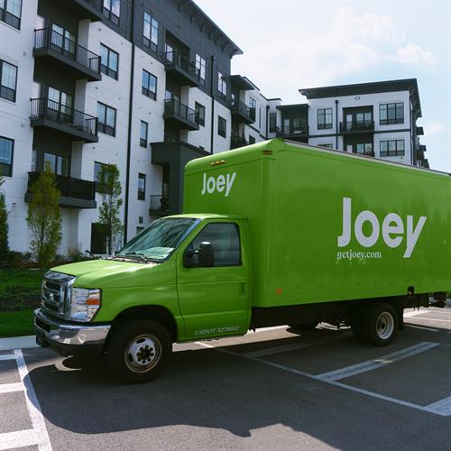 One of the trucks in the Joey fleet. Outside of our independent drivers, we do own a branded box truck in each territory. This is to help us get the word out and act as a guarantee that all of our delivery turnover times meet or exceed standards!