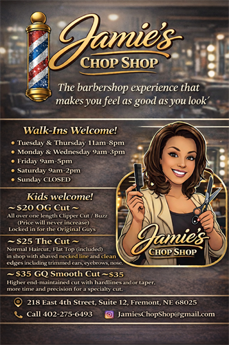 The services I offer at Jamie's Chop Shop 