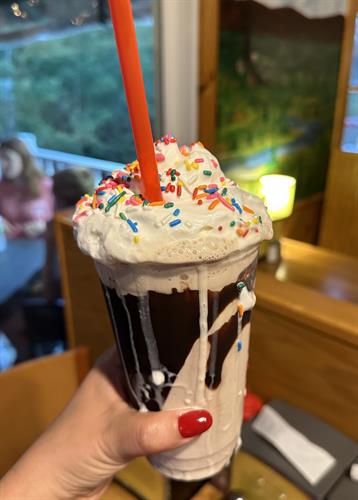 Our Hand-Made Frappe (Black & White with Chocolate Sauce & Sprinkles)