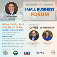 Ahmad Zahra, Council Member of City of Fullerton Presents: Small Business Forum