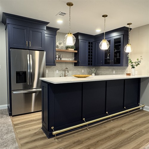 Transitional Bar -kitchenette with Cambria countertop and custom paint cabinetry