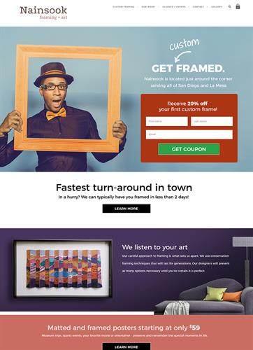 Nainsook Framing and Art website design and development, SEO