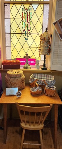 Antique Table and fused glass windchime